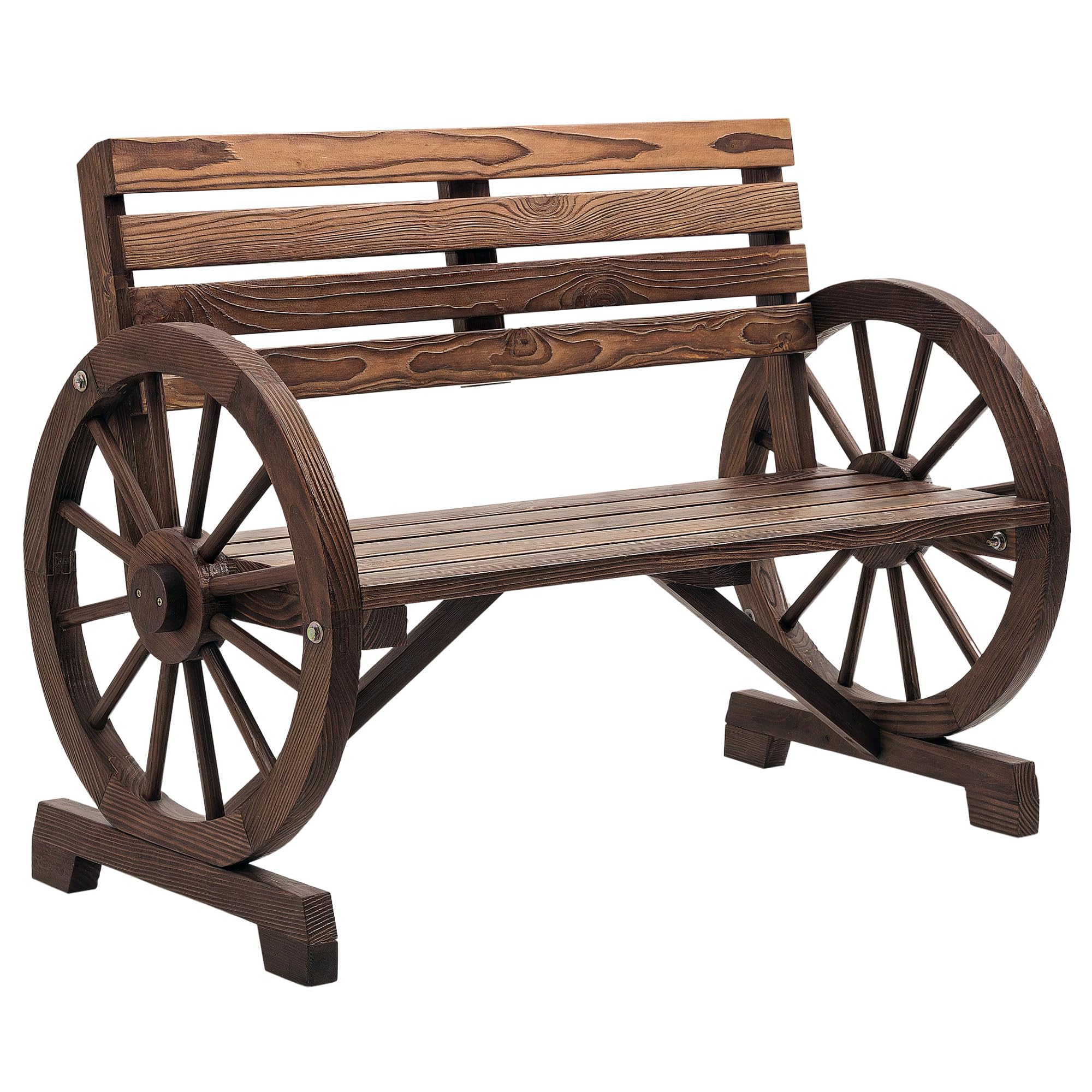 Outsunny 2-Sitzer Gartenbank, wetterfest Sitzbank, Gartenmöbel mit Rücken, Armlehnen im Rädernform Parkbank 240kg belastbar, Balkonbank, Holzbank für Balkon, Garten, 105,5 x 56 x 79 cm, Braun