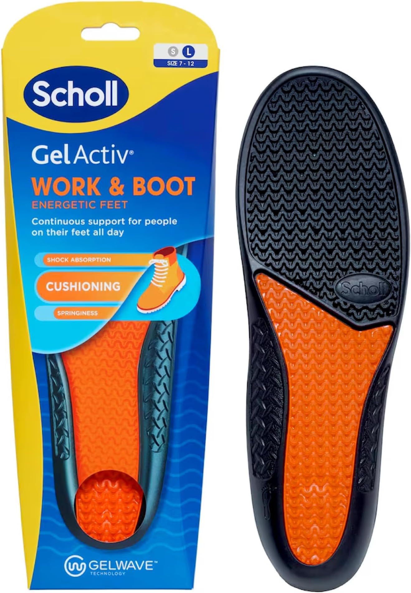 GelActiv Work & Boot Insoles for Men and Women, All Day Comfort at Work, Shock Absorption and Comfort Cushioning with GelWave Technology