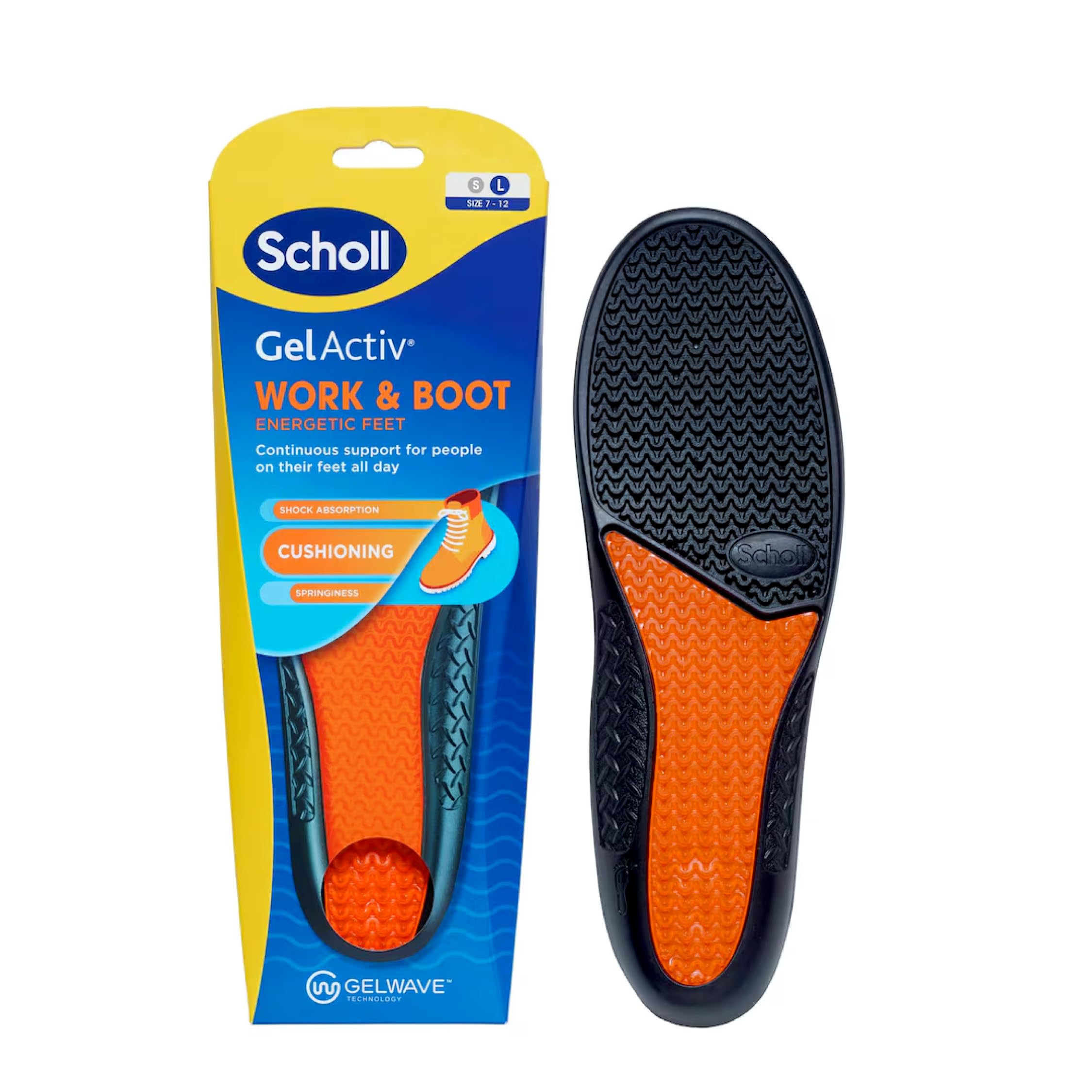 Scholl Gel Active Work Insoles Men Shock Absorber Comfortable Boot Shoe 7-12