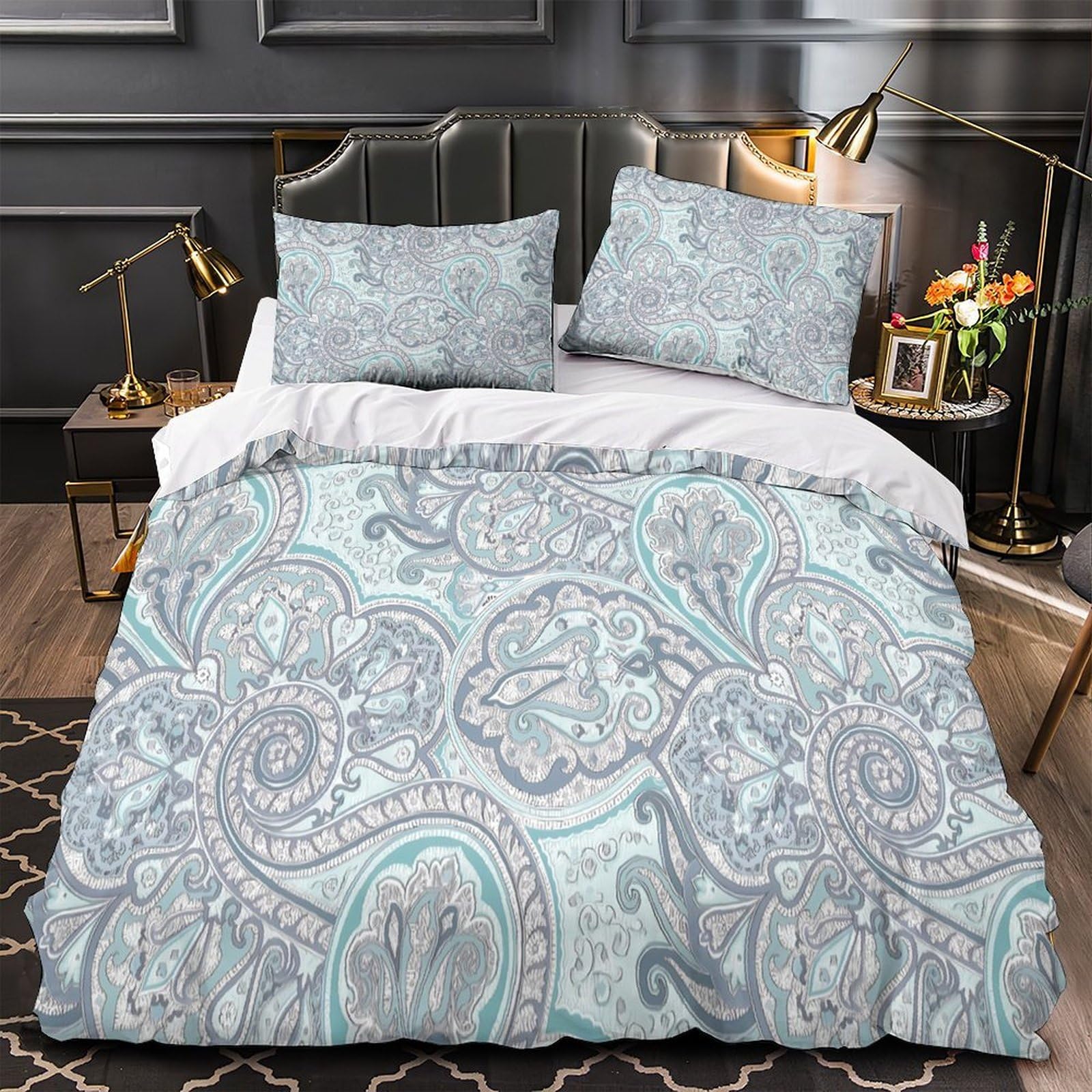 MMDASBVPE Paisley Pattern Comforter Cover 3D Print Super Soft 3-Piece Bed Set Hidden Zipper Quilt Cover Hotel Quality Breathable for Adults Women Kids Girls Boys Teens Single（135x200cm）