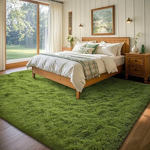 Miniatura 2 de Alfombras peludas súper suaves para sala de estar y dormitorio, alfombras de peluche mullidas, antideslizantes, para interiores, 5 x 8 pies, color