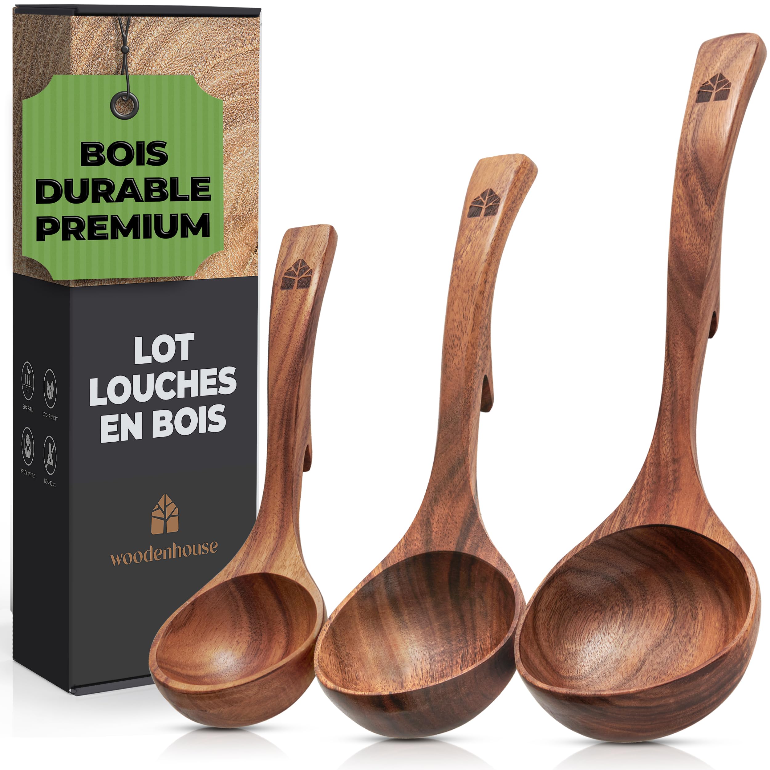 Louche à soupe en teck naturel pour servir vos plats chauds sans rayer la casserole