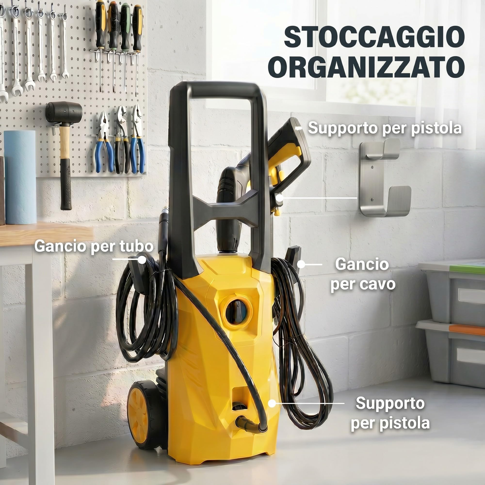 Outsunny Idropulitrice ad Alta Pressione 1600W con Ugello Regolabile e Kit di Pulizia, Professionale in Rame e Alluminio, 120 Bar, Portata Massima 390 l/h, per Auto, Patio e Casa, Giallo