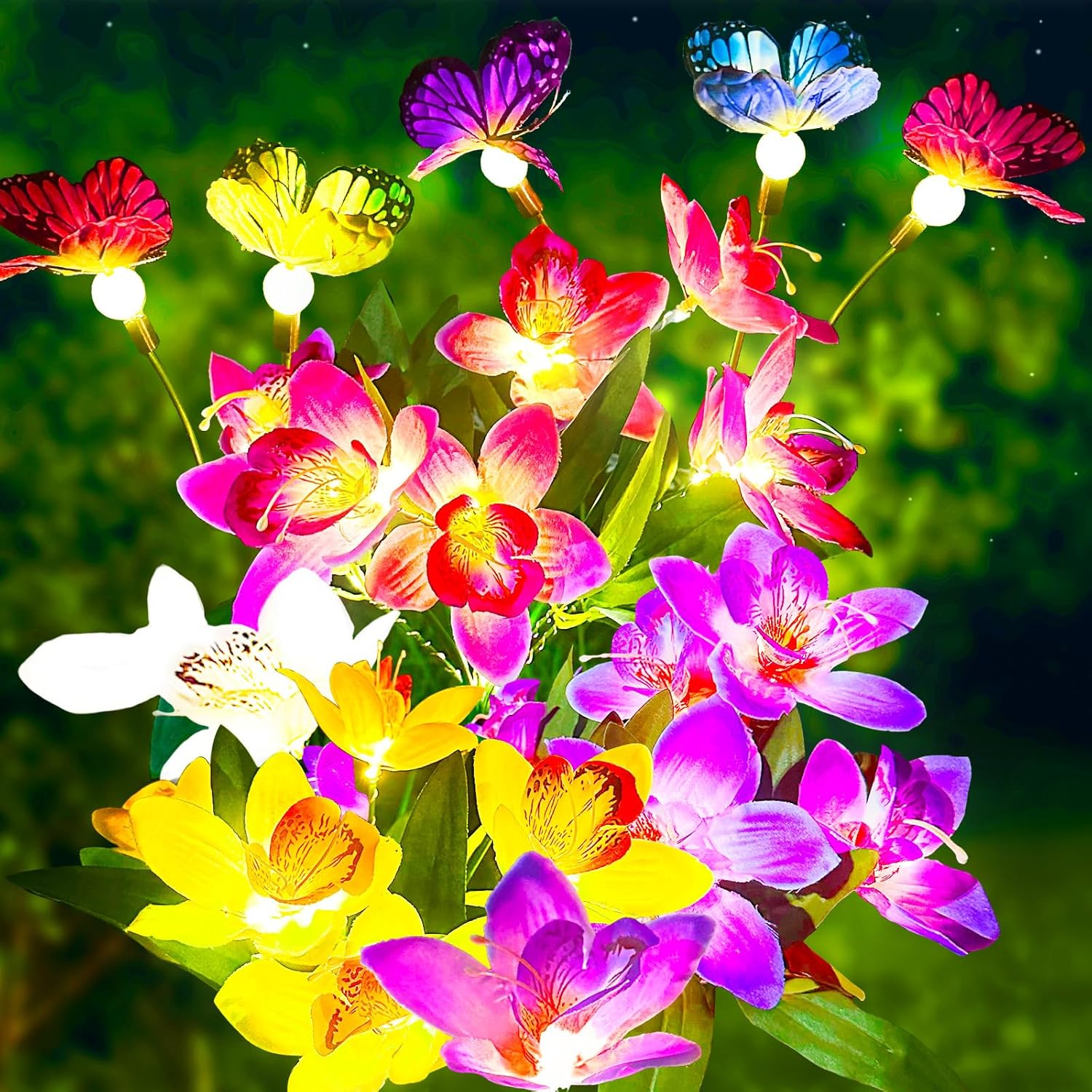 Solar Garden Lights, 4 Pack Solar Flower Lights Outdoor Waterproof, Swaying Butterfly with Flowers, Garden Decoration for Flower Bed Yard Patio, Gift for Mom Christmas