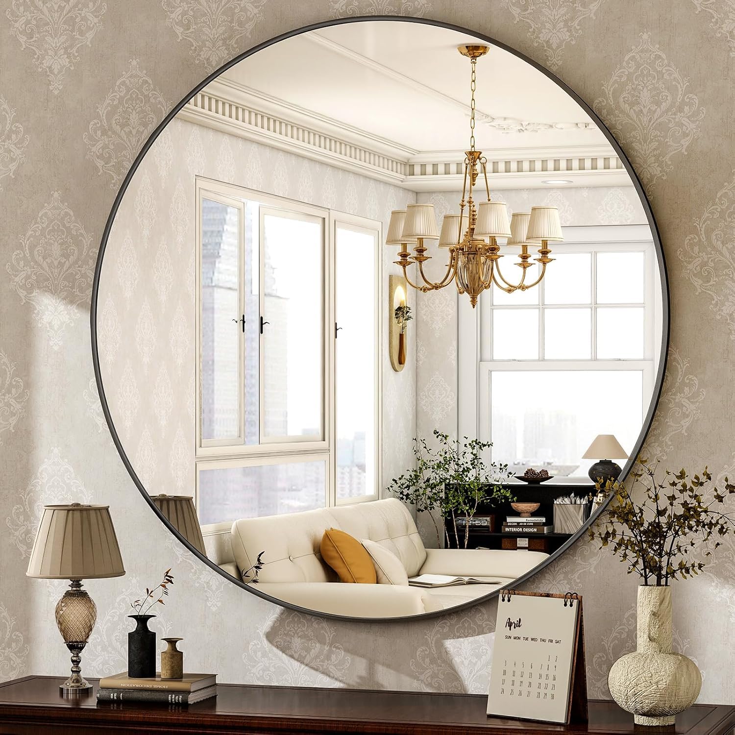 Espejo Redondo 70 cm, Espejos Decorativos de Pared con Marco de Aluminio, Espejos de Pared para Colgar, Espejo Decorativo Pared para Baño, Salón, Dormitorio y Recibidor