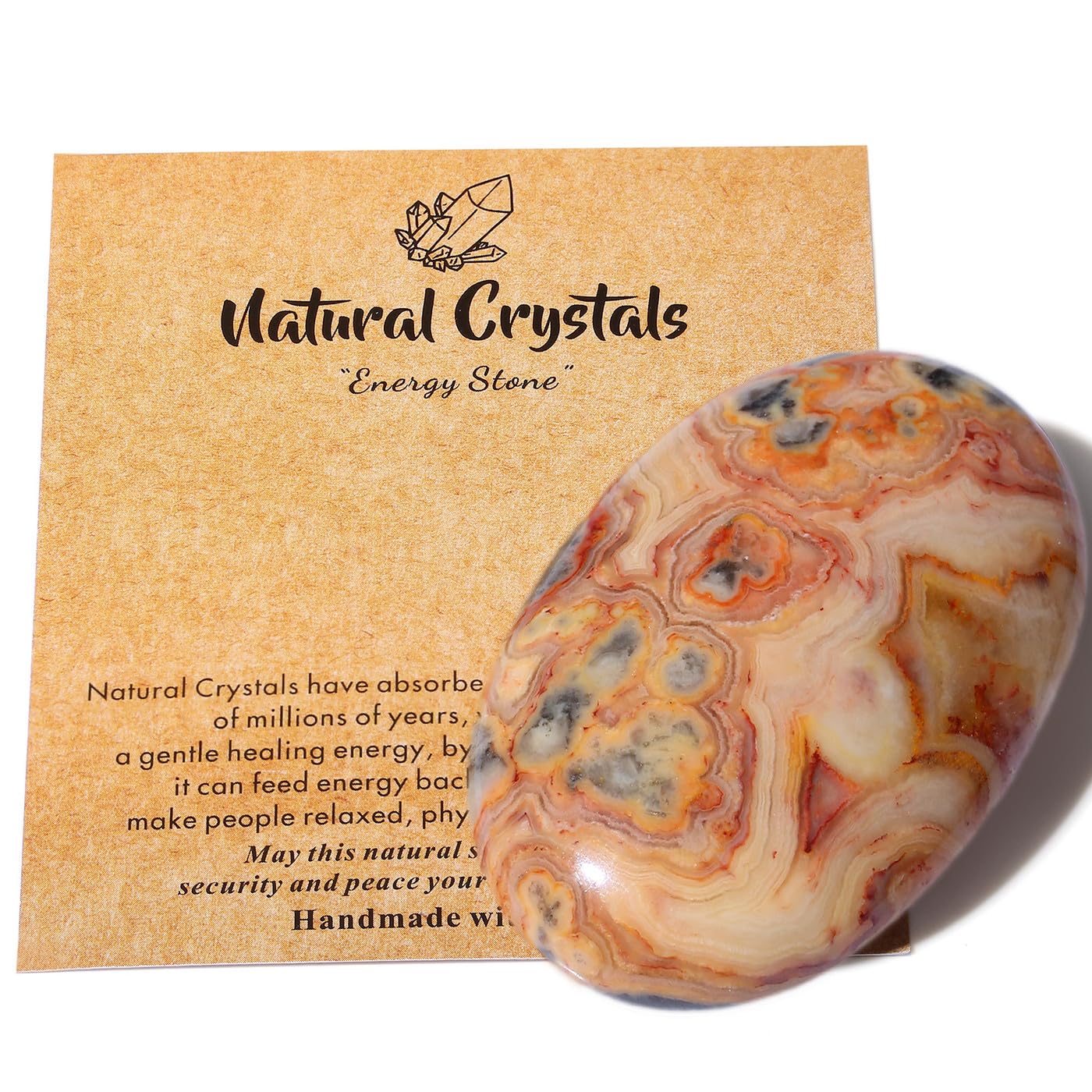 MAIBAOTA 2.4" Large Crazy Lace Agate Crystal Stone Polished Palm Stone Healing Crystals 0.7" Thick Natural Reiki Gemstone Worry Stone Energy Balancing Anxiety Stress Relief Meditation 1 Pc