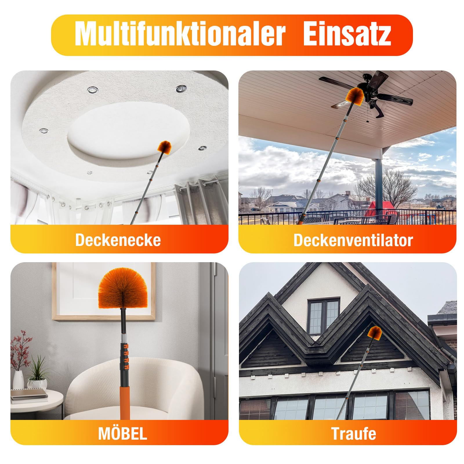 LAANPOLE 6m Staubwedel Teleskop Waschbar, Spinnenwebenentferner zum Reinigen, Spinnwebenbesen mit Teleskopstiel für Decken, Ecken, Spinnweben, für den Außen- und Innenbereich Geeignet