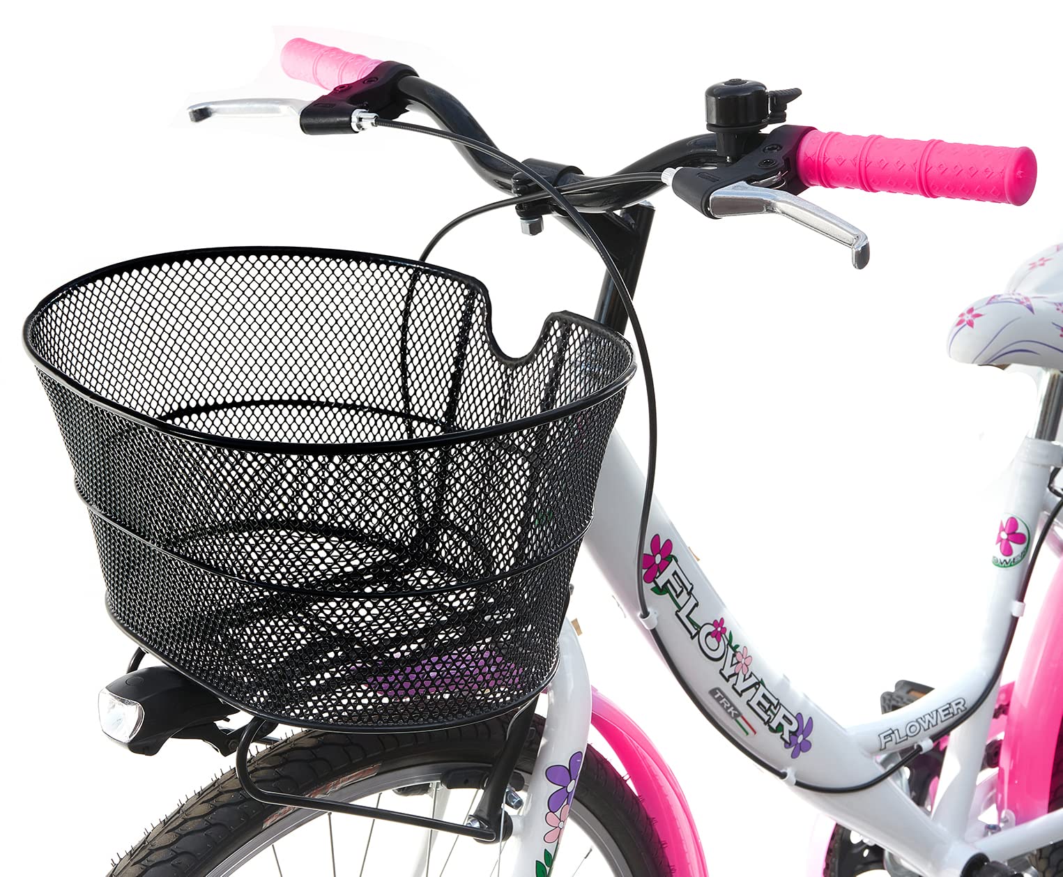 MADICKS Bicicletta Bambina Ragazza da Passeggio Misura 24 Bici con Cestino Floreale Bianco Rosa Fluo