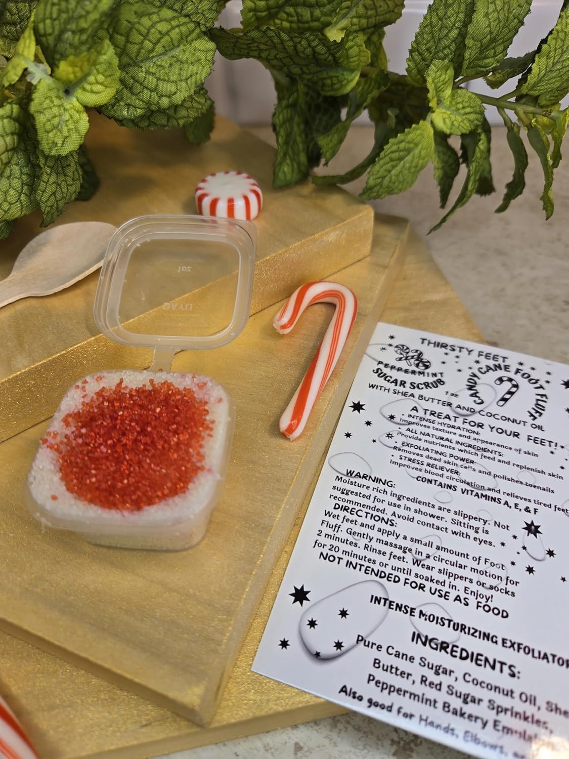 Peppermint Candy Cane 12 Count, Natural Foot Scrub for Dry Skin, Moisturizing Body Scrub, Hypoallergenic Exfoliant, Nourishing with Vitamins A, E, & F, For Men, Women, Girls, Boys, Birthday, Spa, Bath