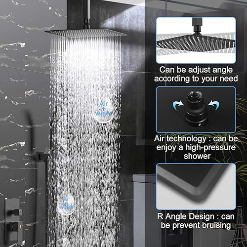 Miniatura 3 de SR SUN RISE Sistema de ducha montado en el techo de 10 pulgadas, grifo de ducha de lluvia de 3 funciones con 6 ajustes de mano, negro mate