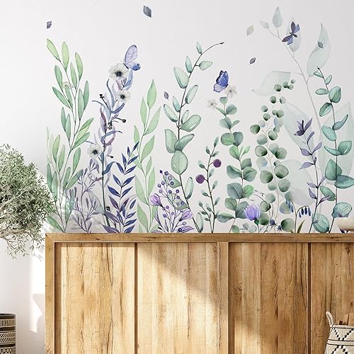 Miniatura 5 de 6 calcomanías de pared con flores, de vinilo, libélulas, flores, calcomanías de pared removibles, murales de pared florales para despegar y pegar,