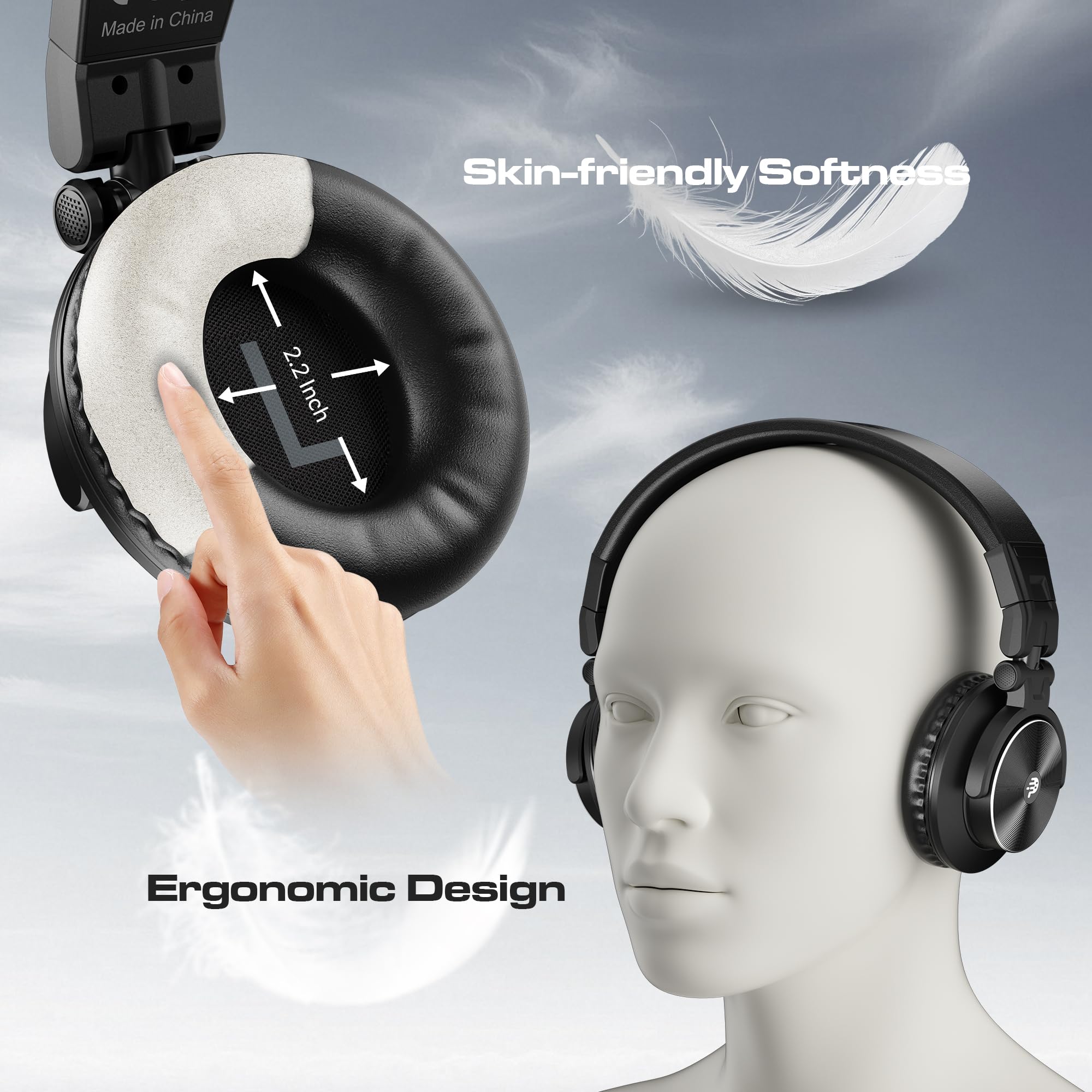 PUPGSIS - Auriculares con cable para monitor de estudio, controladores profesionales de 50 mm, auriculares estéreo DJ de 40 kHz, conector de audio de 1/4 a 3,5 mm para grabación/mezcla/podcast