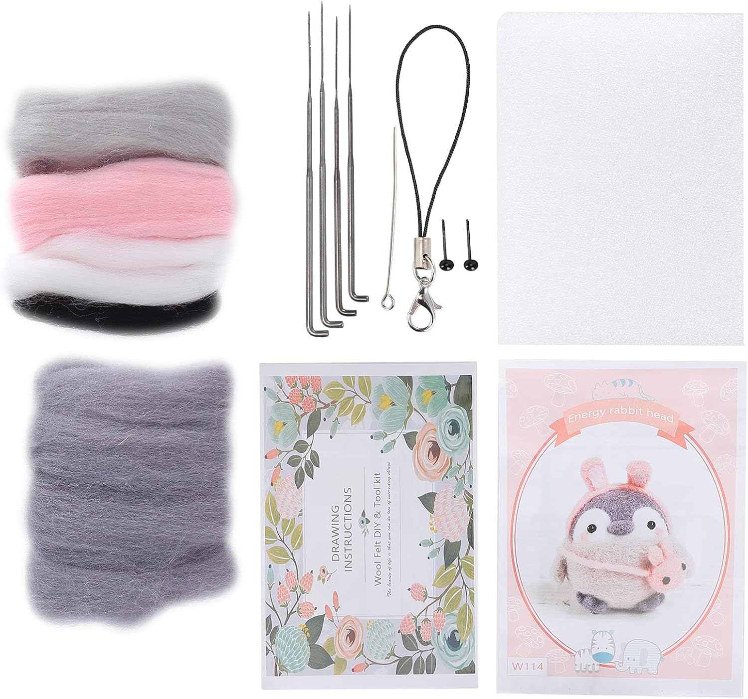 Semme Needle Felting Kit with Wool DIY Cute Animal Plush Doll Supplies for Ages Christmas Gift Family Activity (114# Energy Rabbit Head)