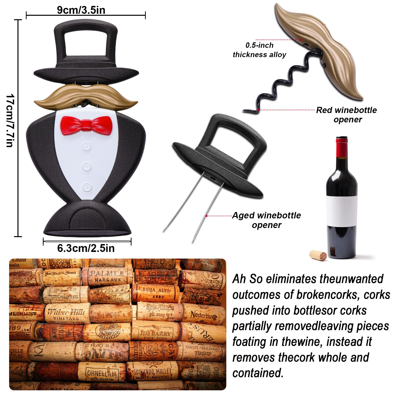 ZONSUSE Ouvre-bouteille Ao So Style Gentleman Anglais, Tire bouchon à Vin Gentleman,Tire-Bouchon Bilame pour Bouchons Fragiles de Vieux Vins,Idee Cadeau pour Collectionneurs de Vin