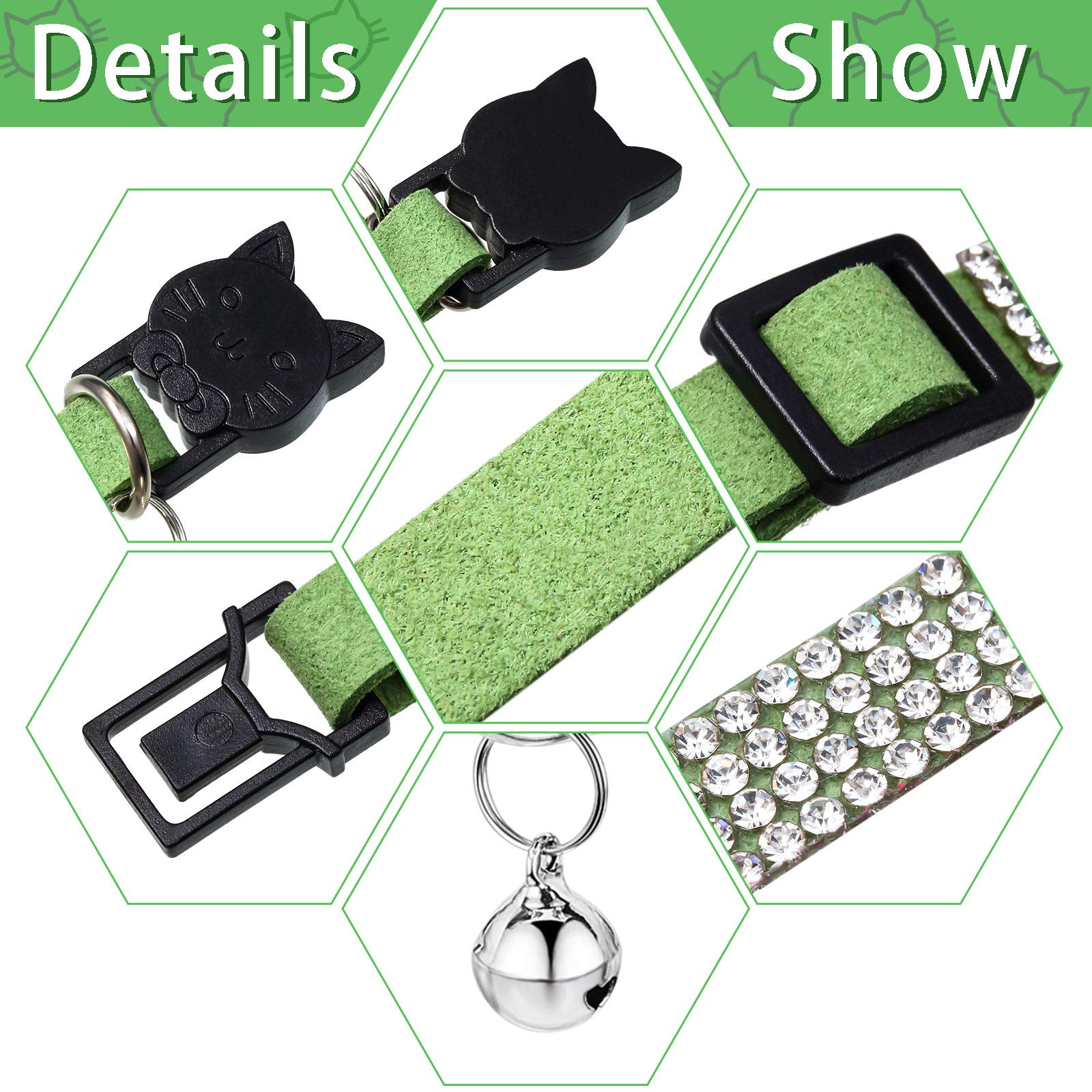 Weewooday Katzenhalsband Mit Strass & Glöckchen – Samt, Verstellbar, 4 Farben Im Set (Gold, Rot, Rosa, Schwarz), XS