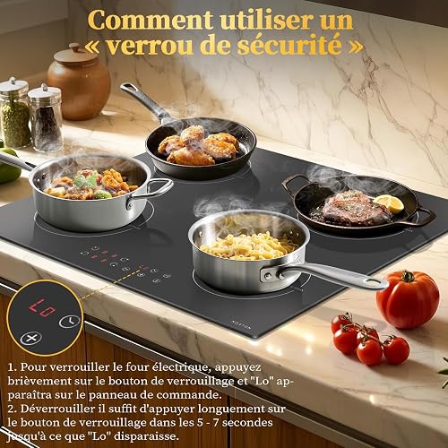 NOXTON Plaque Induction avec Prise, Plaque de Cuisson Electrique 4 Feux - 4