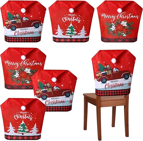 6 fundas para sillas de Navidad, con sombrero de Papá Noel, color rojo, fundas para el respaldo de las sillas, decoración para el hogar, cena,
