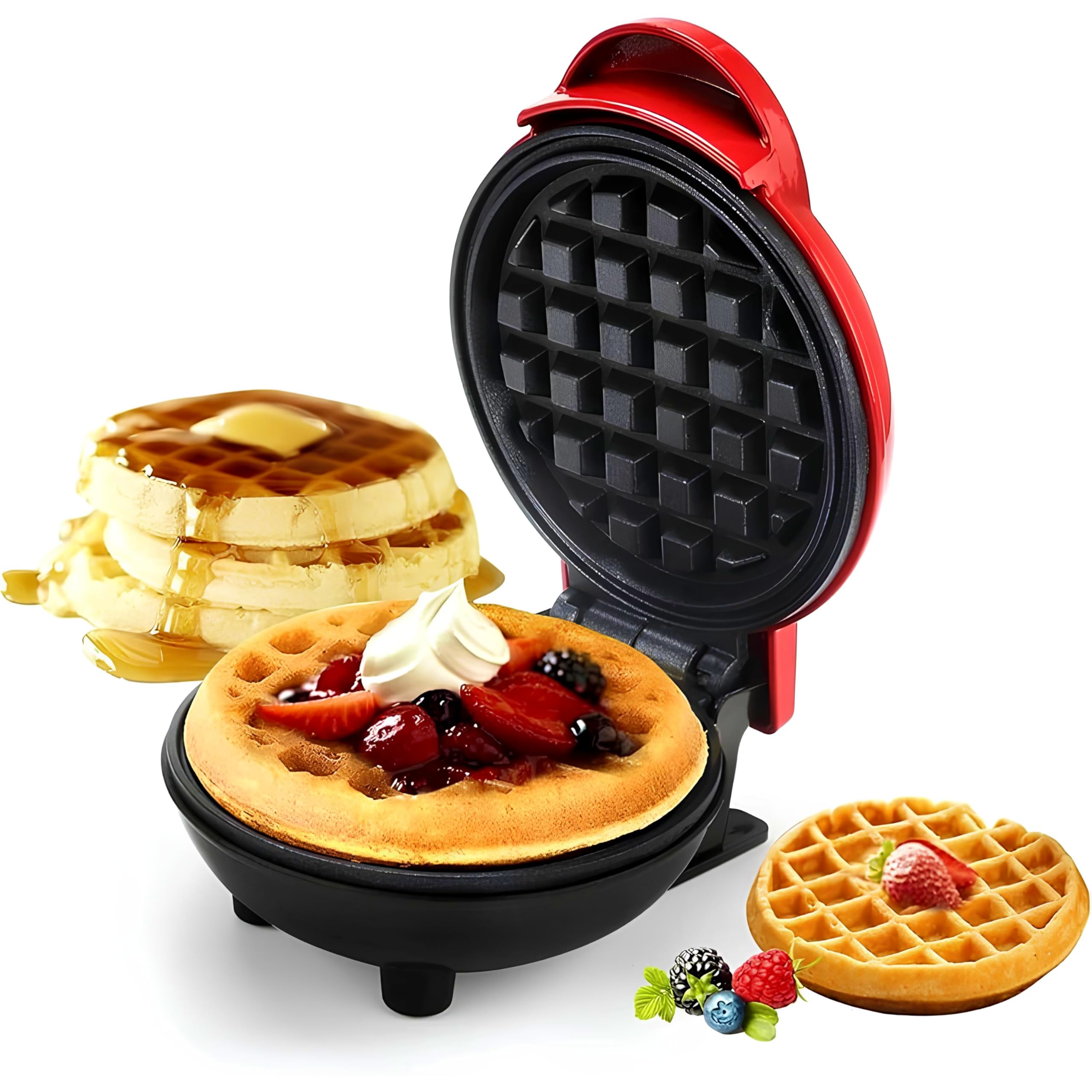 SOLEGLOW Mini Electric Waffle Maker, 350W Non-Stick Waffle Iron for 4-Inch Waffles, Pancakes & More - Compact, Easy to Use, Red Design for Quick Homemade Treats-image-38