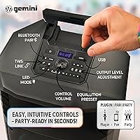 Vista 3 de Gemini Sound GXP-T1500 Sistema de altavoces PA Bluetooth portátil para todo tipo de clima con iluminación LED RGB para fiestas, woofer de 15