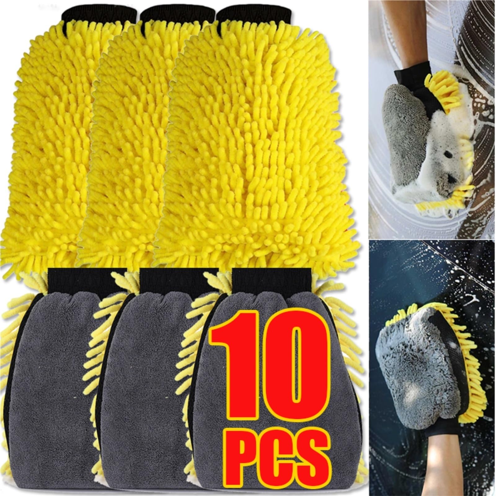 Autowaschhandschuh 10 Stück Mikrofaser-Autowaschhandschuhe, wasserdicht, weich, Kratzfest, Korallenmuster, for die Autoreinigung und Detailpflege