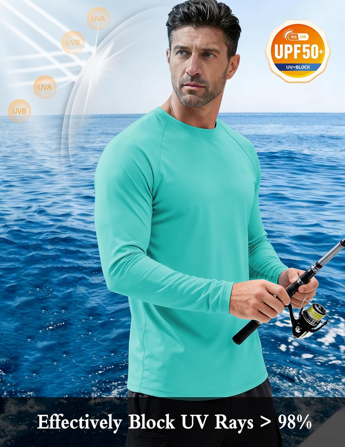 NEYOUQE Men's Sun Protection Shirts Long Sleeve UPF 50+ Rash Guard Swim Top SPF Workout Lightweight Quick Dry Shirt - Image 3