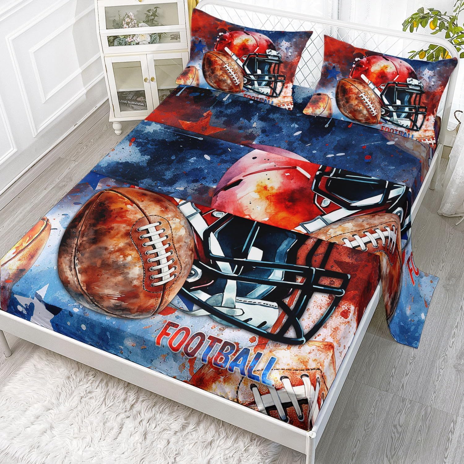Ice and Fire Lion Printed Full Sheets Set 4 Pcs Bed Sheet for Teens,Boys,Girls,with 1 Flat and 1 Fitted Sheet + 2 Pillowcases(Lion Full)