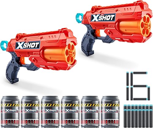 XSHOT Excel Double Reflex 6 (paquete de 2 + 16 dardos + 6 objetivos de disparo) por ZURU, lanzador de dardos de espuma roja XSHOT, lanzador de