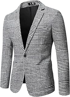 Cambkatl Men's Classic Fit Plaid Blazer Jacket Notched Lapel One Button Suits Coats Casual Business Blazers Sport Coat