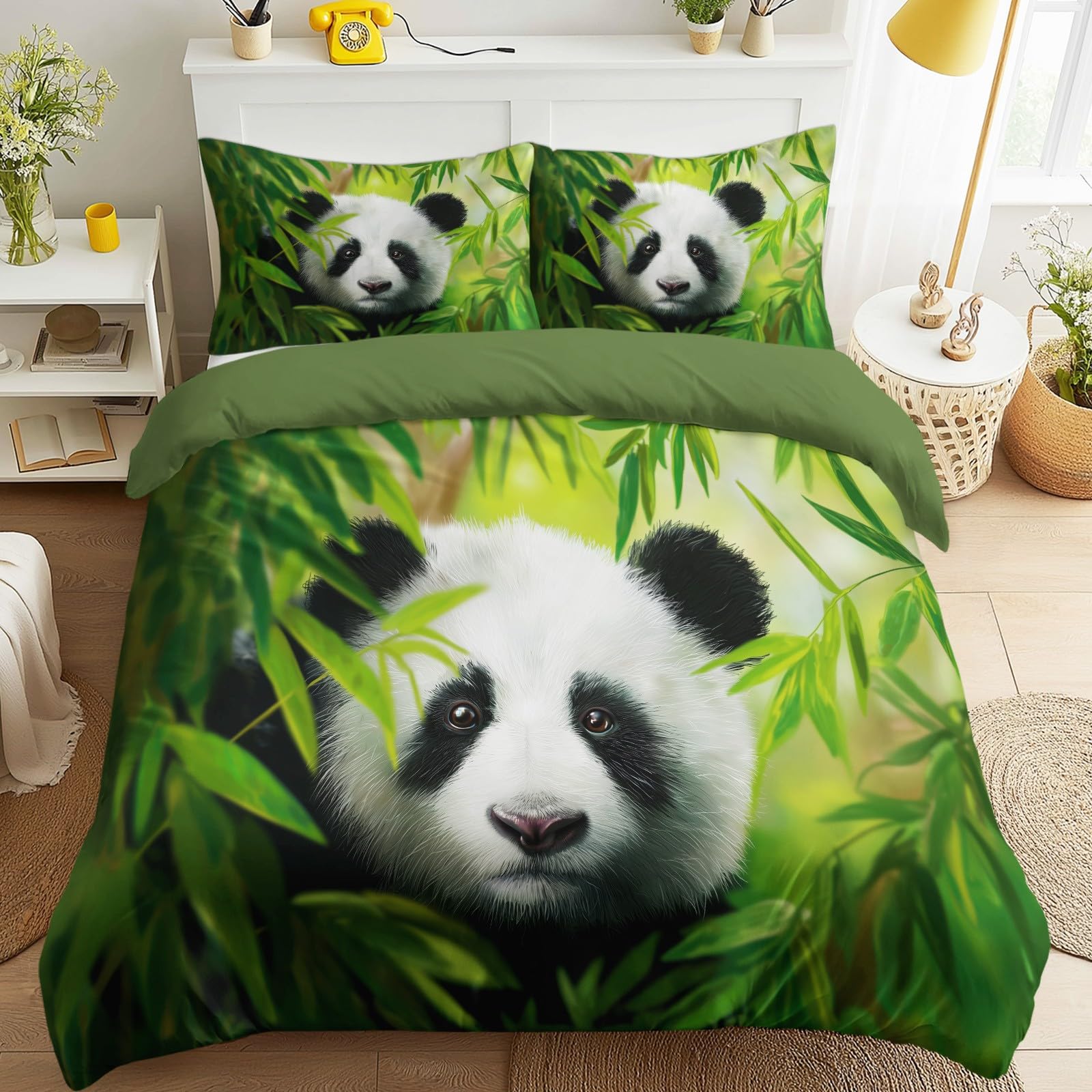 Funda nórdica doble de panda realista para un dormitorio acogedor de naturaleza