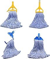 Vista 7 de Cabezales de repuesto para trapeador de cuerda de algodón azul de grado comercial, extremo con bucle, limpieza industrial húmeda, repuestos