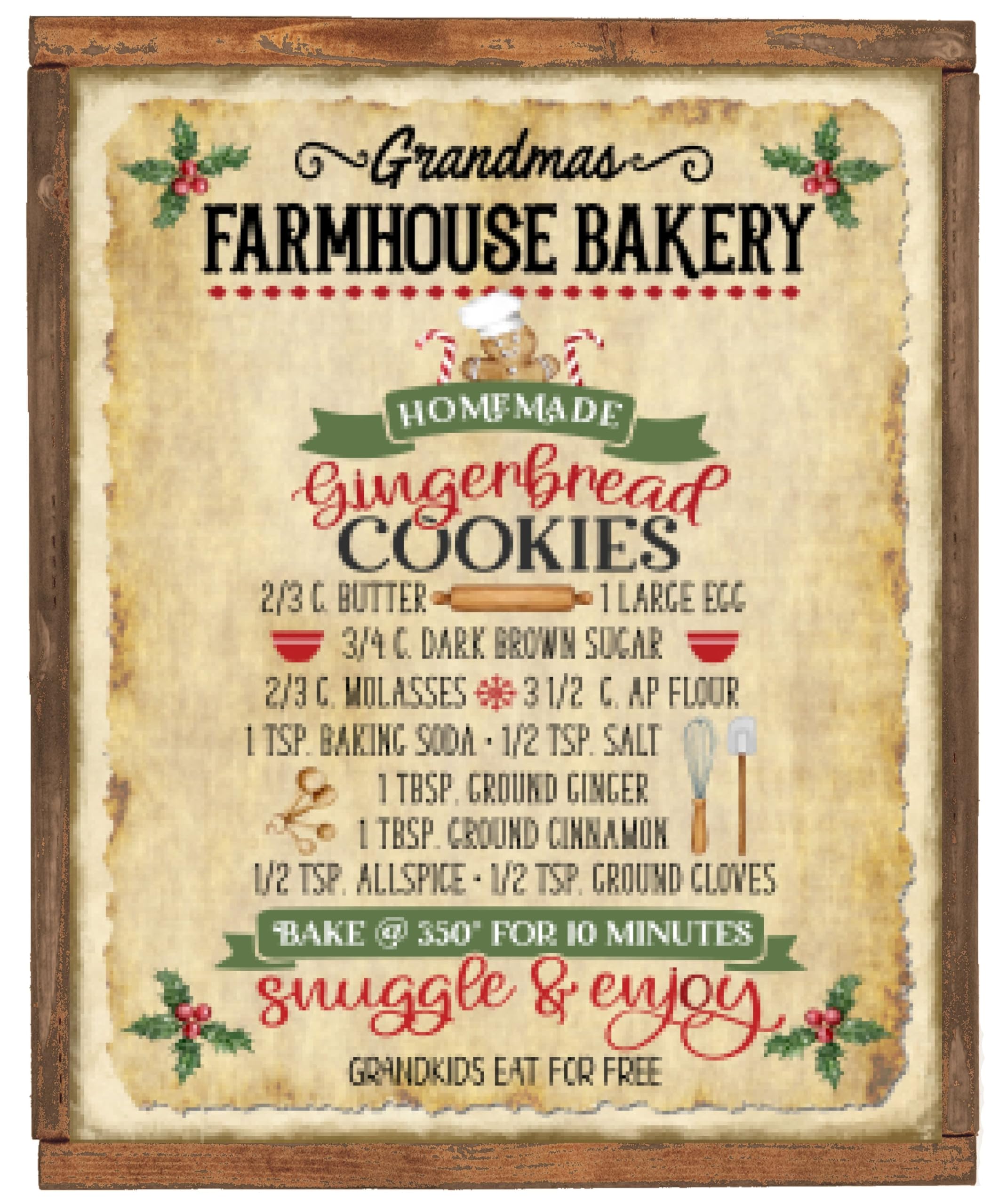 Ahee Tin Sign 785 Tin Signs Vintage Country Christma Grandma's Bakery Gingerbread Cookies Recipe Farmhouse Art Sign And Metal Sign 8X6 Inch