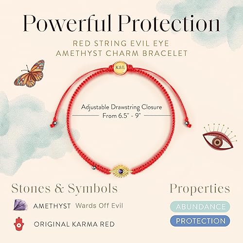 Miniatura 2 de KARMA AND LUCK Potente protección, pulsera de cuerda roja y dije contra el mal de ojo para mujer con piedra preciosa auténtica, tamaño 5.5 a 7.5