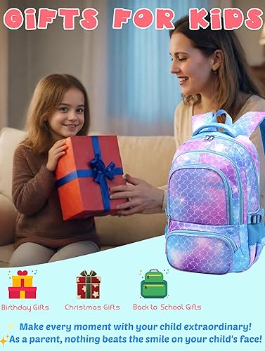 Miniatura 5 de BLUEFAIRY Juego de mochila para niños con lonchera para niños y niñas, Azul púrpura, Mochilas Daypack