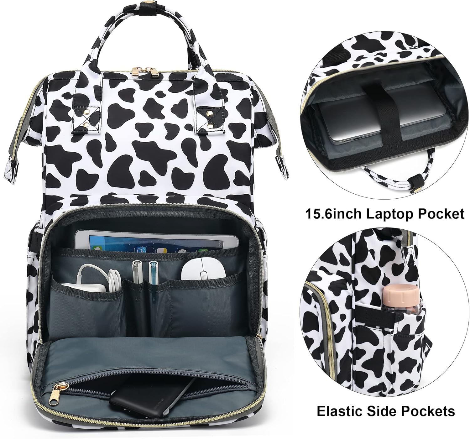 Cow Print Laptop Backpack for Womens Girls, College Backpacks School Bag Bookbag 15.6 Inch Computer Backpack - Image 2