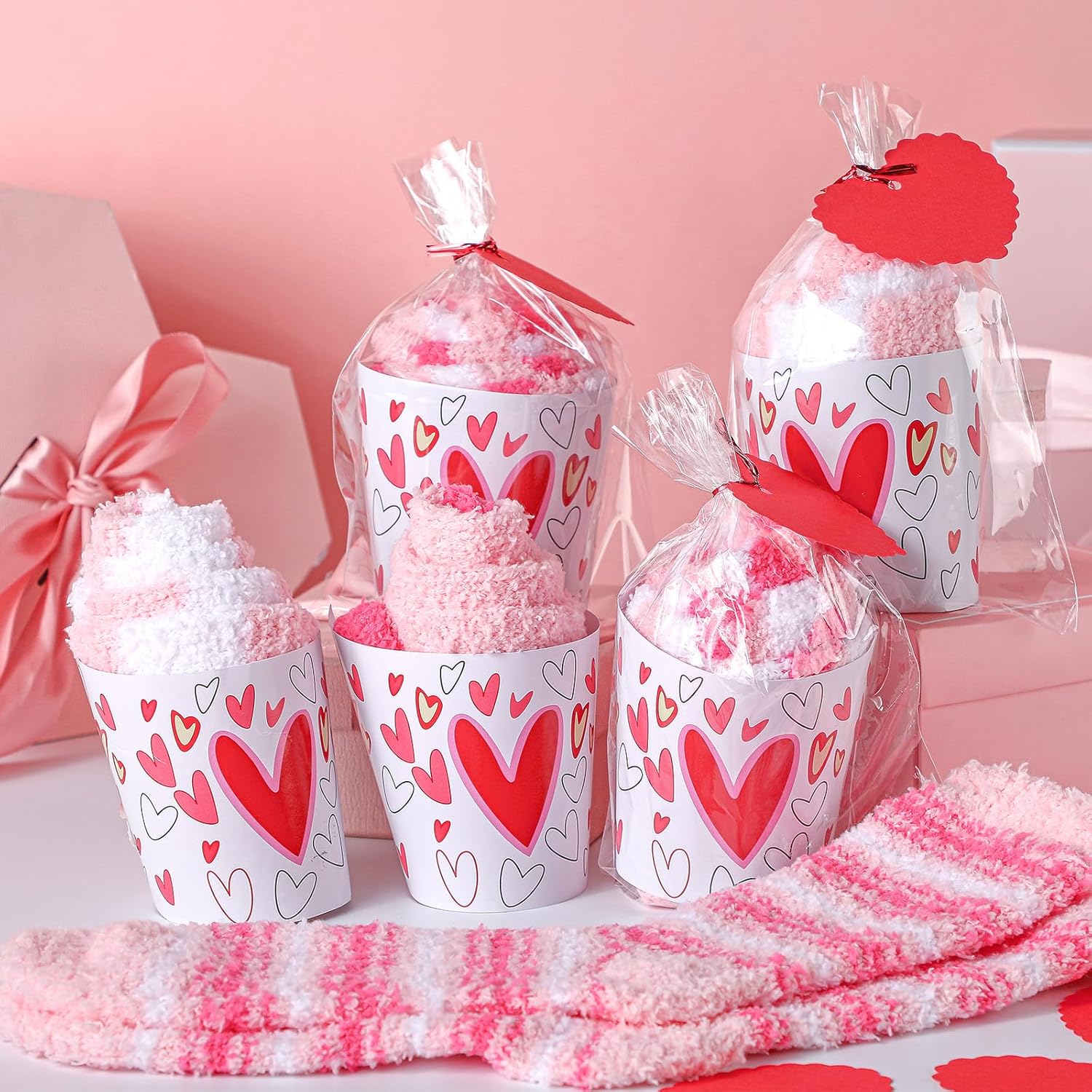 Cozypower 24 Pairs Valentine Fuzzy Sock Bulk Galentine's Day Gift for Women Cupcake Socks DIY Fluffy Fleece Thick Sock - Image 6