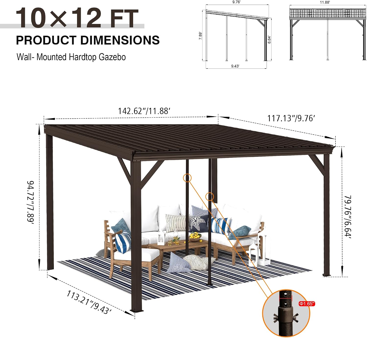 Domi 10x12 Lean-to Hardtop Gazebo Review: Wall-Mounted Patio Shelter with Upgraded Drainage image 2