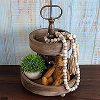 Vista 3 de CVHOMEDECO. Guirnalda de cuentas de madera con borlas estilo granja rústica, cuentas de oración de madera para colgar en la pared, acento para Gris