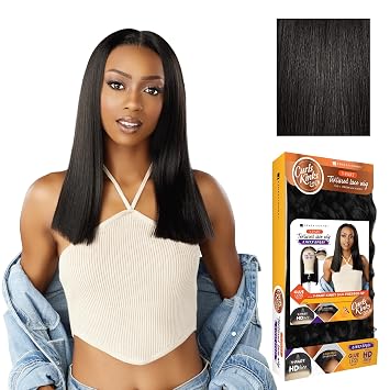 Sensationnel Curls Kinksandco Kinkyedges Wig - Kinky Silk Pressed 18 Inch Y Part Lace Natural Kinkytexture Edged Hairline for Natural 3C to 4C Hair Textures 1B OFFBLACK