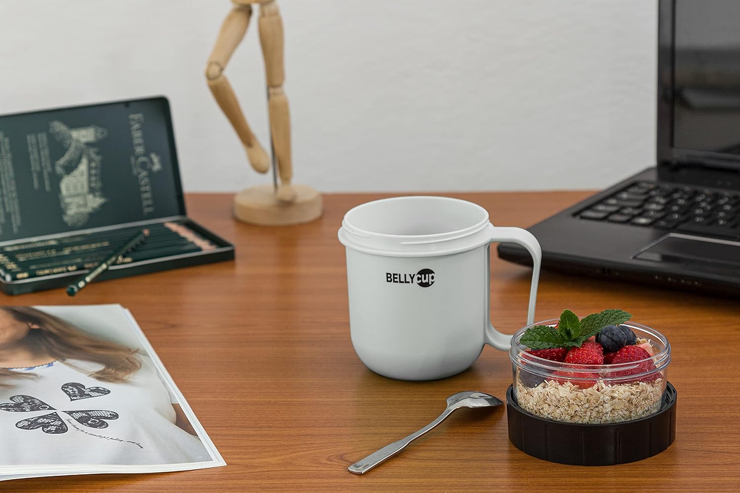 BELLYCUP Cereal Cup To Go, BPA, Your Practical Cereal Cup for Travelling, In Grey, Pink or Blue - Image 4