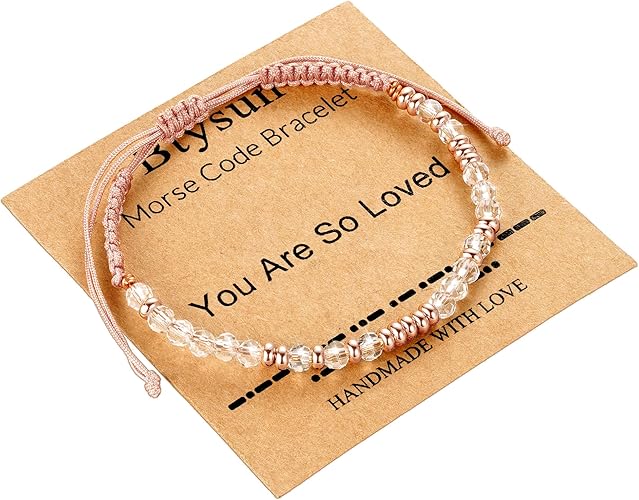 Btysun Morse Code Bracelets for Women Christmas Gift Stocking Stuffers for Teens Pink Braided Bracelets Inspirational Best Friend Birthday Gifts for Her High School Graduation Gifts for Her 2025 Mom Bracelet Jewelry