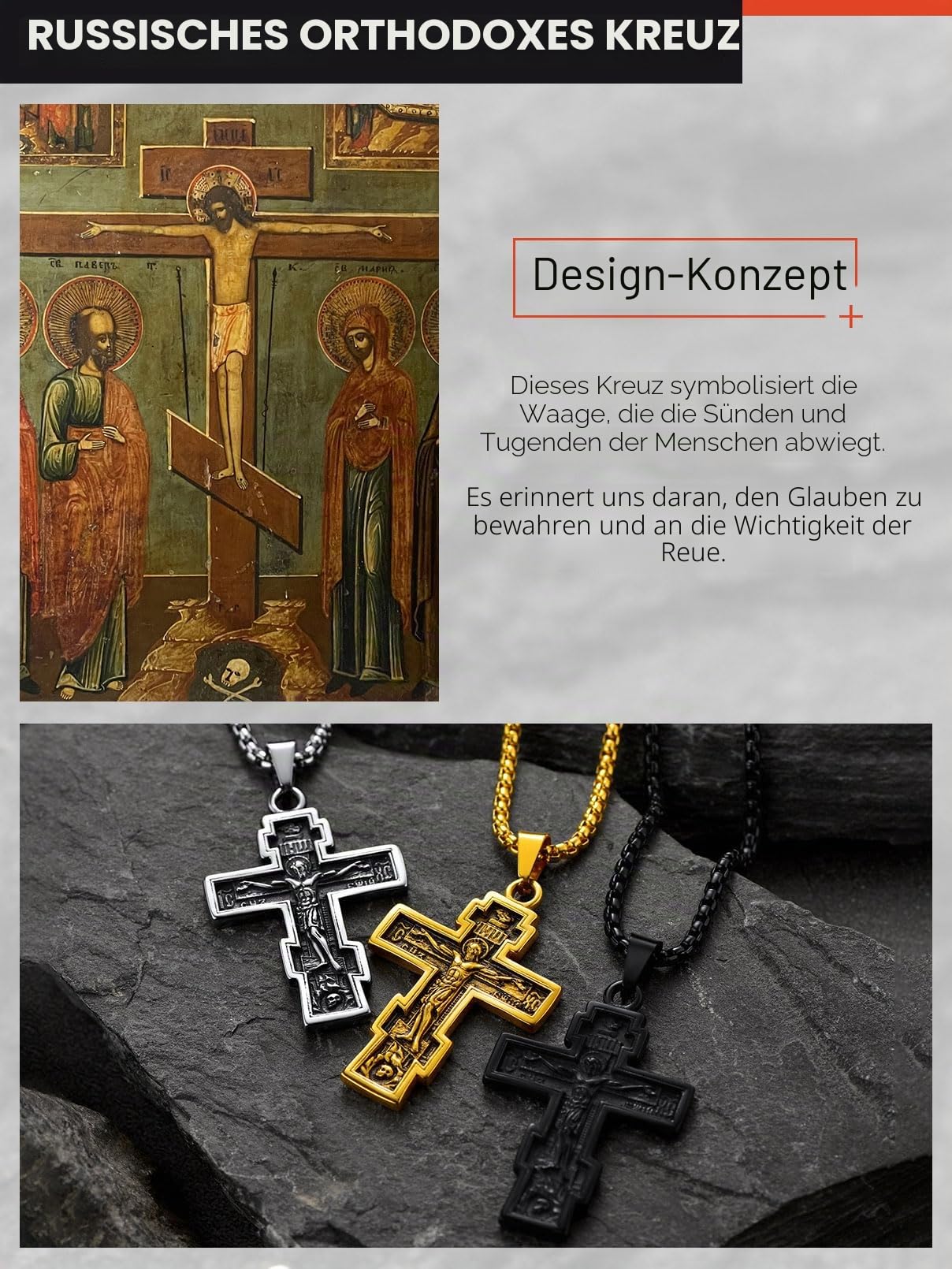 FaithHeart Orthodox Kreuz Kette mit Inri Jesus für Herren Damen, Punk Halskette mit Kreuz des Orthodoxen，Kette mit Anhänger für Orthodoxe Christen