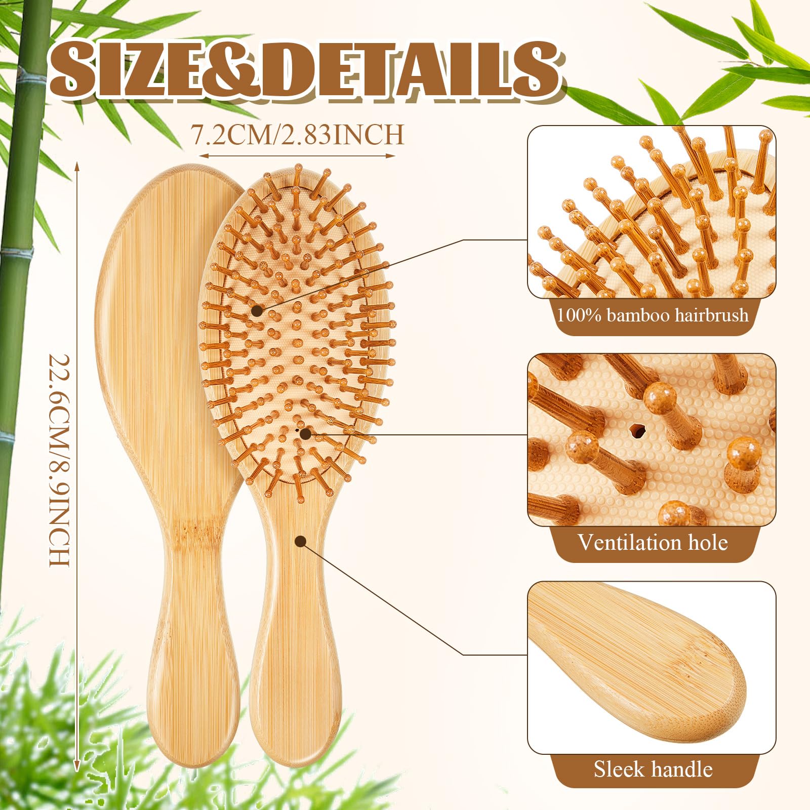 Weysat 12 cepillos de bambú para el cabello, cepillo de madera natural a granel, ligero, para masaje, cuero cabelludo, cepillo para desenredar el cabello, para mujeres y hombres, para todo tipo de