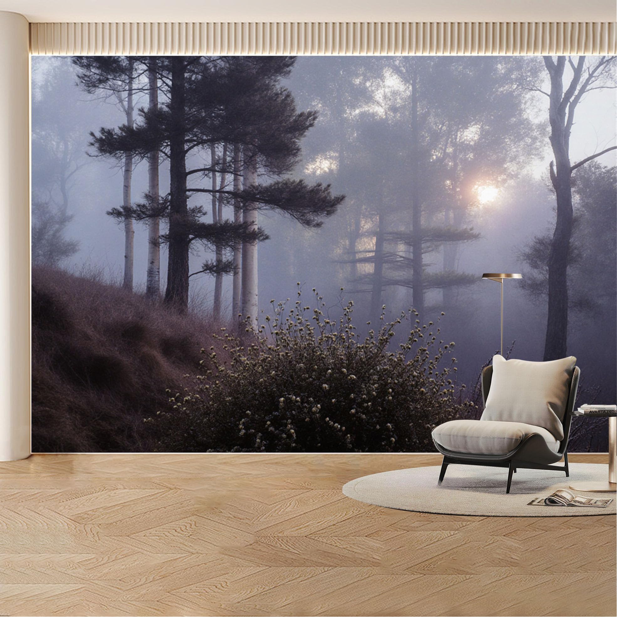 Custom Wall Mural Wallpaper Misty Forest， Landscape， Nature， Wall Decor， Sunset for Living Room， Bedroom， Office
