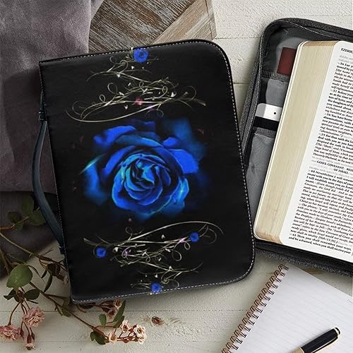 Miniatura 5 de Dukflyling Funda de piel sintética para Biblia con asa, 4 tamaños de rosa azul, bolsa de Biblia para mujer con marcapáginas, bolsa portátil de