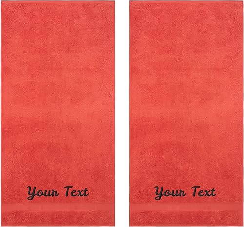 Toallas personalizadas, calidad de hotel y spa, súper suaves, altamente absorbentes, 100% algodón turco genuino monogramado, juego de 2 toallas de