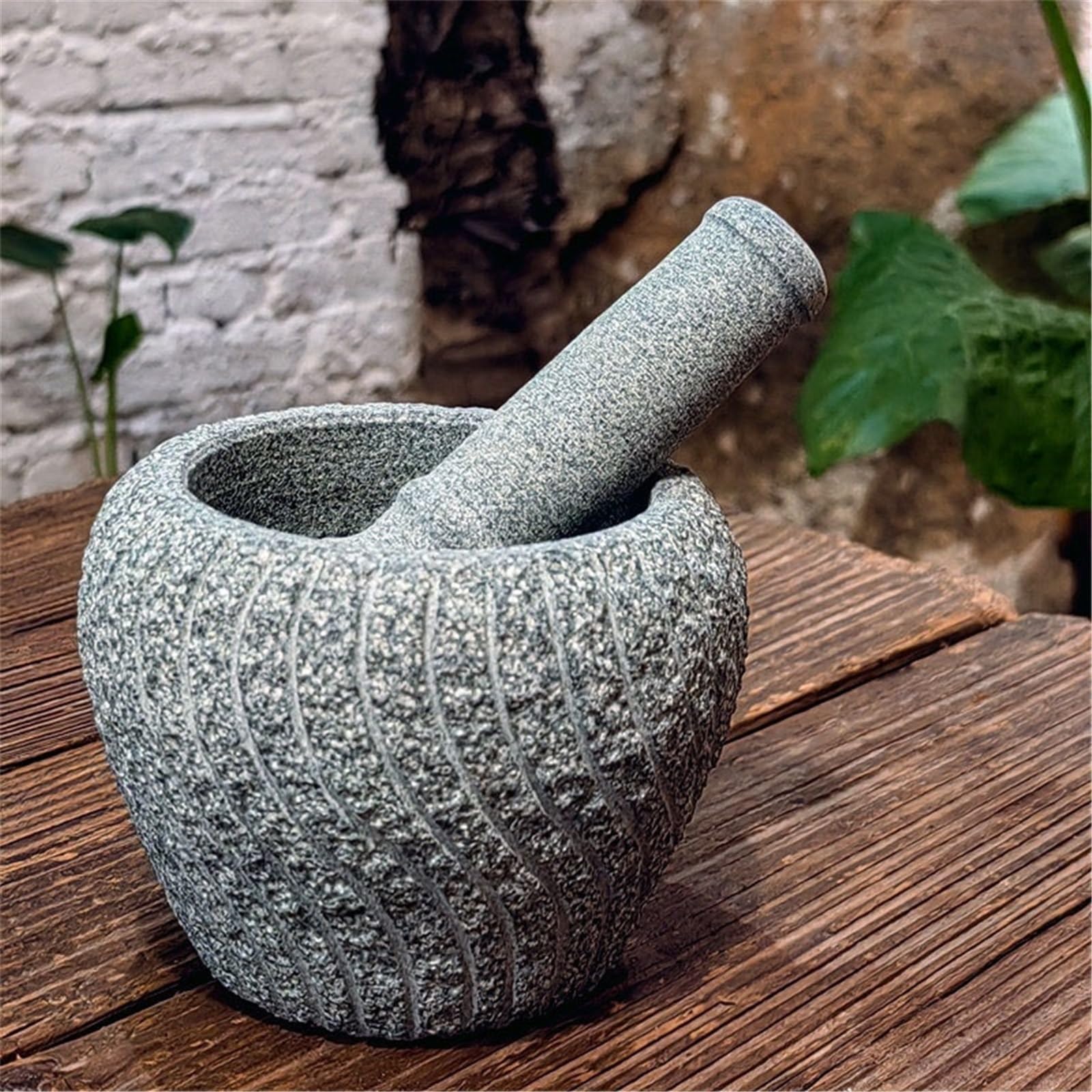Práctico Molinillo de especias granito resistente, mortero y retro, sin pulir