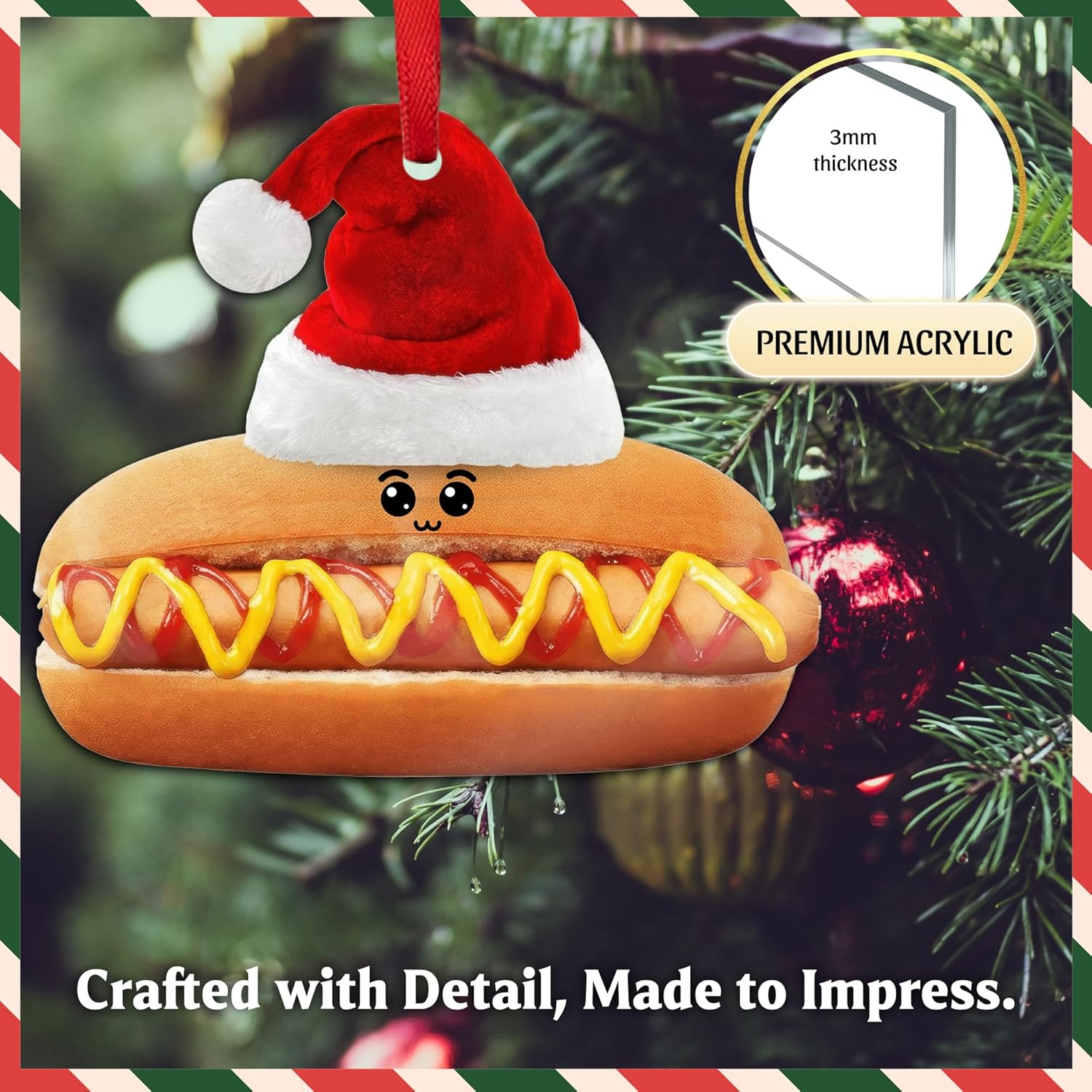 Hot Dog Ornament – Funny Ornaments for Christmas Tree, Handmade Acrylic Hot Dog Gifts, Christmas Ornament, Food Decorations, Gifts for Lovers & Friends, Women, Men, Friends, 2025 Xmas, Holiday Decor - Image 8