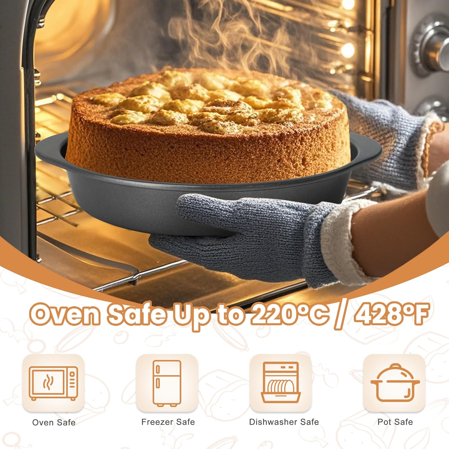 BEWOS 9 Inch Cake Pan Set - 100 Pcs Parchment Paper With 3 Pcs Carbon Steel Round Cake Pans, Nonstick Baking Pans Set With Handle, Dishwasher Safe - Image 6