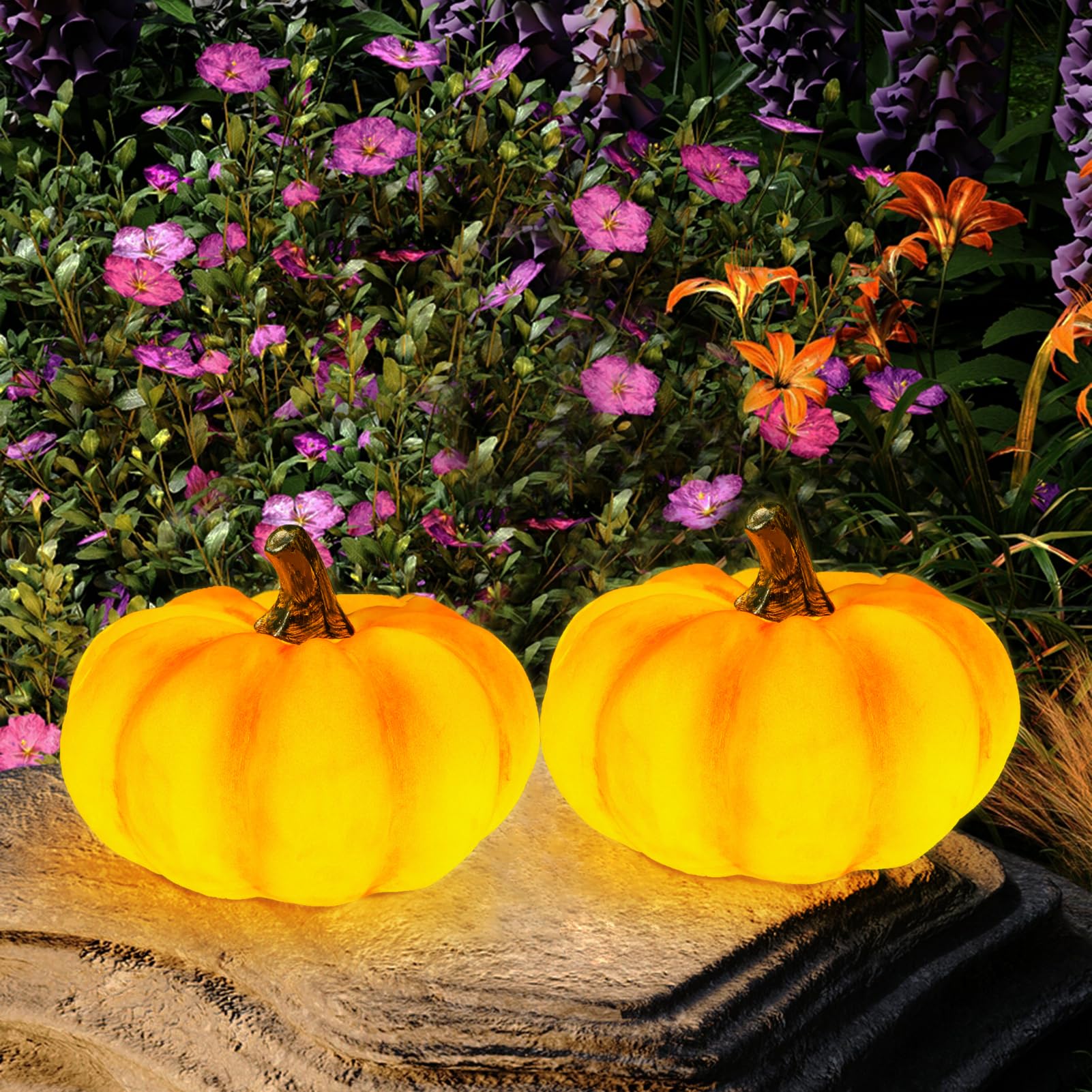 View 1 of ***missing one***WONDHOME Solar Pumpkin Lights - 2 Pack Garden Statues