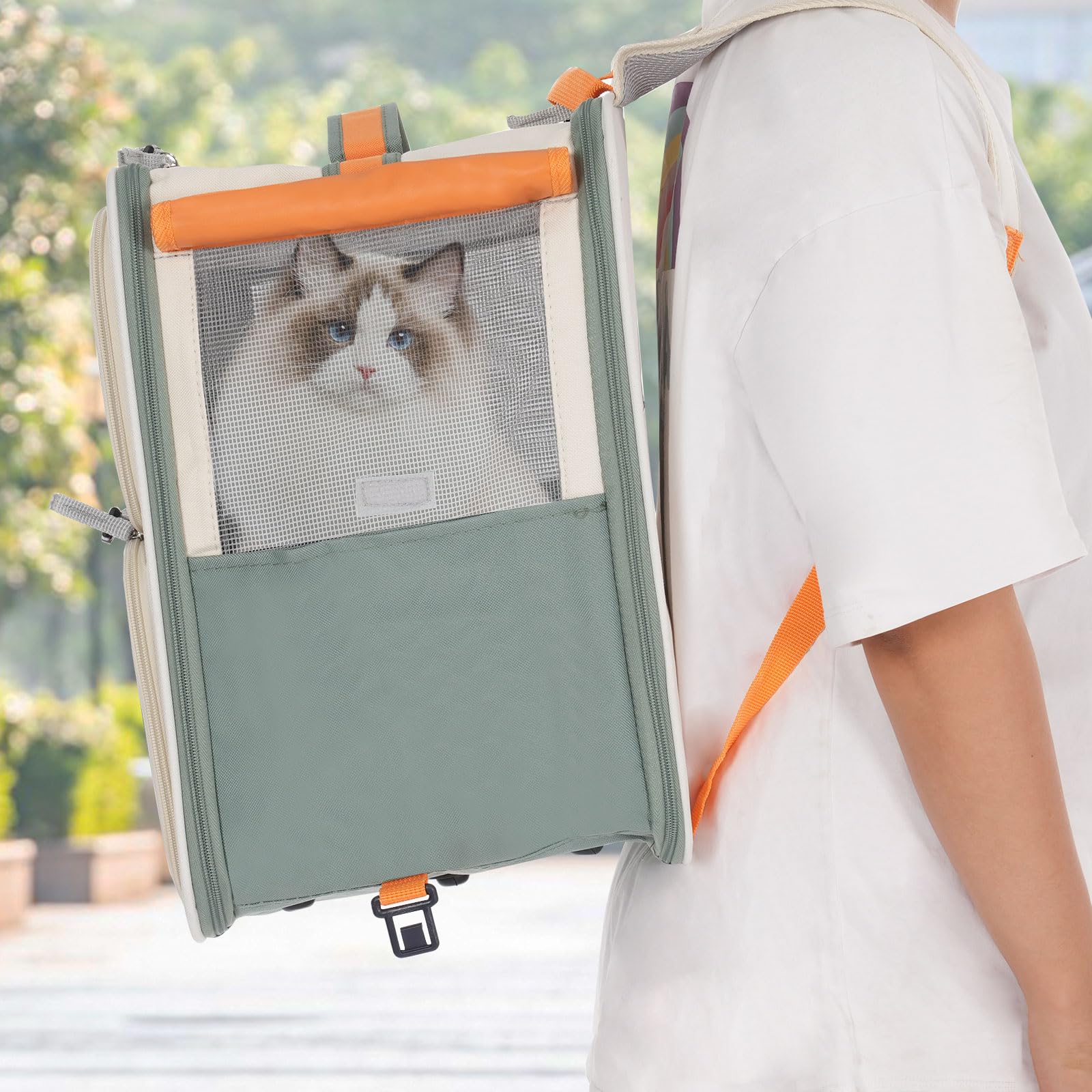 Bolsa portátil para gatos al aire libre, mochila para gatos, bolsa de hombro con carrito para mascotas, bolsa de hombro 2 en 1, viaje en coche dioses perro equipaje de alta capacidad